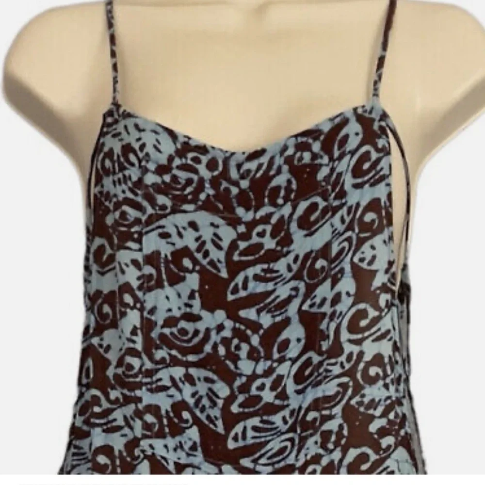 Sleeveless Brown & Light Blue Printed Jumpsuit - Picture 2 of 8